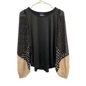 Daytrip Blouse Size Small Sheer Polka Dot Long Sleeve Black Colorblock Polyester